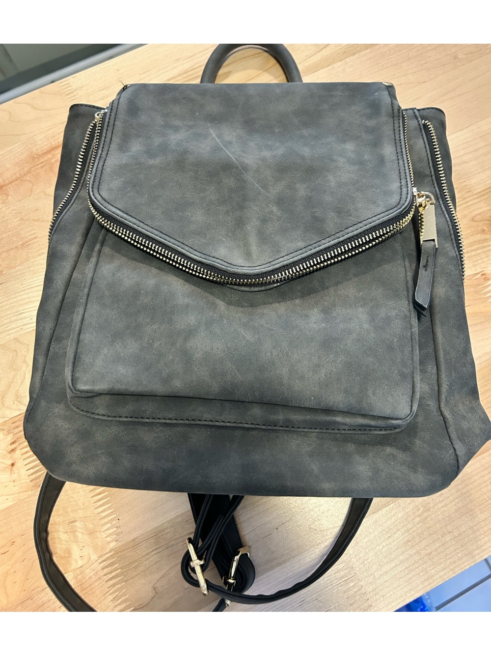 Distressed Black/Gray Zippered Backpack